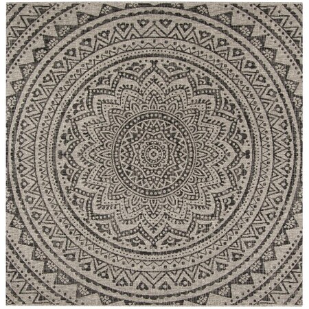 Safavieh 4 x 4 ft. Courtyard Power Loomed Square Area Rug Light Grey & Black CY8734-37612-4SQ